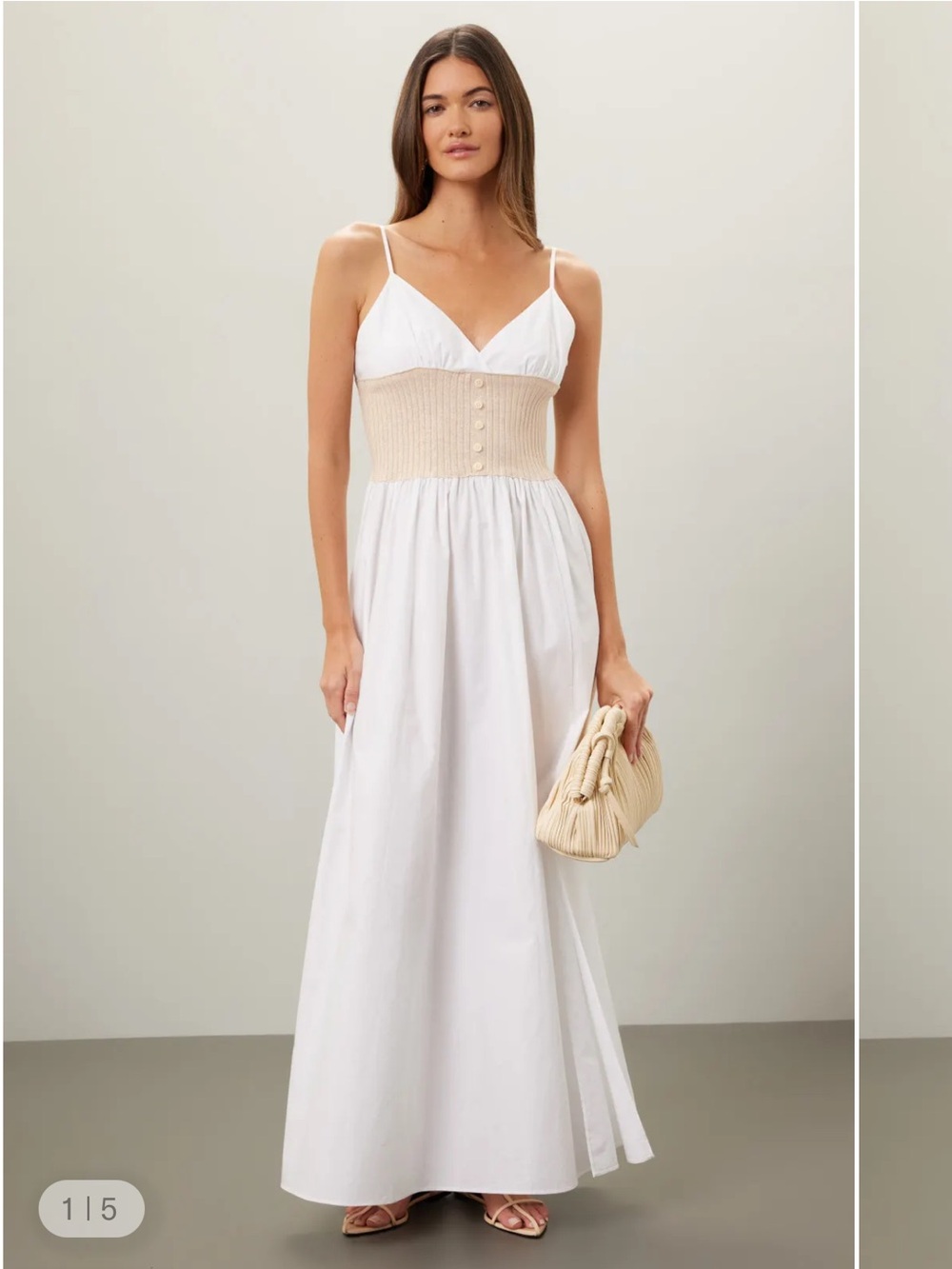 NAADAM White Maxi Dress with Cream Ribbed Waist